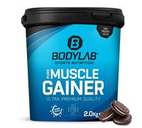 Bodylab24 Pure Muscle Gainer Galletas & Nata 2000g, 33g de carbohidratos naturales, 40g de proteína y 12g de grasa por 100g, enriquecido con monohidrato de creatina, ideal para la construcción de masa