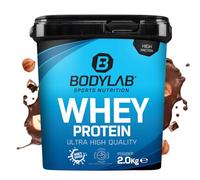 Bodylab24 Whey Protein Powder Avellana-Cacao 2kg, polvo rico en proteína para músculos más fuertes, la proteína de suero puede promover la construcción de músculo, con 80% de proteína, sin aspartamo