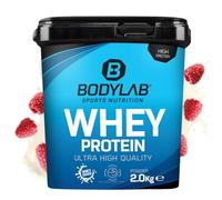 Bodylab24 Whey Protein Powder Frambuesa-Yogur 2kg, polvo rico en proteína para músculos más fuertes, la proteína de suero puede promover la construcción de músculo, con 80% de proteína, sin aspartamo