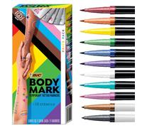 Bodymark BIC Temporary Tattoo Markers for Skin, Pride Pack, Flexible Brush Tip, 11-Count Pack of Assorted Colors, Skin-Safe, Cosmetic Quality, Unique Gifts