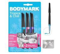 BodyMark by BIC NEW SCHOOL - Marcadores para Tatuajes Temporales, calidad cosmética, aptos para usar sobre la piel - Pack de 3 Colores Variados y 2 Láminas de Plantillas - Pack de 3+2