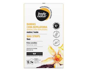 BODYNATUR - Banda Cera Clean Beauty Depilatoria Facial con Aceite de Avena - Hipoalergénica - Cera Fría Depilatoria - Pieles Sensibles - 12 Bandas + 2 Toallitas