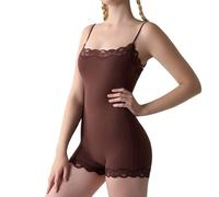 Bodysuit Mujer Deporte Corto - Mono con Encaje Jumpsuits Spaghetti Strap Top Shaping Camiseta Interior Cuello Cuadrado Playsuit Ajustado Una Una Pieza Danza Romper Elegante Body para Mujeres para