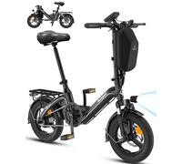 Bodywel T16PRO Bicicleta Eléctrica Plegable, 14" Mini E-Bike, 4.5 Pulgadas Pantalla LED, Batería 36V/7.8Ah, Frenos de Doble Disco y Suspensión Delantera (Negro+Portaequipajes Trasero)