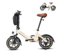 Bodywel T16PRO Bicicleta Eléctrica Plegable, 14" Portable E-Bike, City EBike con 4.5 Pulgadas Pantalla LED, Batería 36V/7.8Ah, Frenos de Doble Disco y Suspensión Delantera (Almendra)