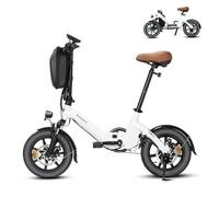 Bodywel T16PRO Bicicleta Eléctrica Plegable, 14" Portable E-Bike, City EBike con 4.5 Pulgadas Pantalla LED, Batería 36V/7.8Ah, Frenos de Doble Disco y Suspensión Delantera (Blanco)