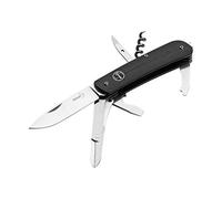 Böker Plus Navaja Multiherramienta Tech Tool City 3 Hoja de Acero Sandvik 12c27 de 7,1 cm y empuñadura de G10 Negro de 9,6 cm 01BO803 para Caza, Supervivencia y Bushcraft + Portabotellas de Regalo