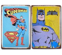 BOEMY Chapas Vintage de Batman y Superman Set de 2 Carteles/Placas metálicas Decorativas Retro de Superheroes para Salón, Bar, Restaurante, Cervecería y Habitaciones | Tamaño 20x30.