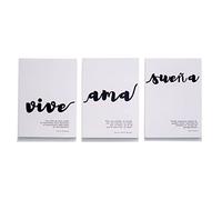 BOEMY Set de 3 Láminas Decorativas sobre Cartón Pluma, Estilo Nórdico de Frases Motivadoras Blanco y Negro [ VIVE AMA SUEÑA ] 3 cuadros en Foam Vive Ama y Sueña para colgar en cartón pluma Tamaño A4.