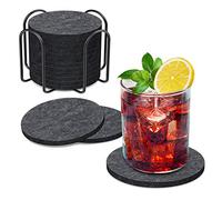 BOENFU Juego de 12 Posavasos de Fieltro Redondos para Vasos, Posavasos de Cristal en Gris Oscuro para Bebidas, Bar, Tazas, Mesa