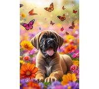 Boerboel Puppy in a field of colorful flowers Notebook - Large 6 x 9 inches - 127 Pages