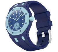 BoerHang Correas Compatible con Swatch Royal Pop, Solo para Crown at 3 o'clock, Correa Integrada con funda Protectora Reloj Deportivo de Silicona para Fitness.(Azul oscuro, azul cielo)
