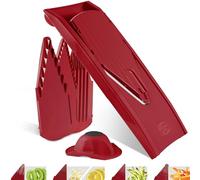 Börner Cortador de Verduras V1 (Set Inicial) • Mandolina en V con 4 Cuchillas Intercambiables y Protector de Dedos • Cortadora Ajustable para cortar en Rodajas, Tiras y Cubos • Color: Rojo