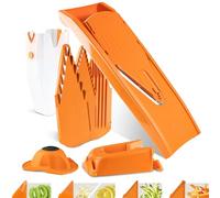 Börner Cortador de Verduras V1 (Set Profesional) • Mandolina en V con 4 Insertos, Protector, Base y Caja de Almacenamiento • Ajustable para cortar en Rodajas, Tiras y Cubos • Color: Naranja