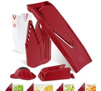 Börner V1 ClassicLine Mandolina - Set Profesional - 4 Insertos - Rojo | Con Empujador & 4 Insertos & Soporte & Caja - 3 Grosores - Bastones en 2 Tamaños - Para Verduras & Frutas - Sin BPA