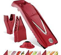 Börner V5 PowerLine Mandolina - Set Inicial - Con 3 Insertos - Rojo | Con Empujador & Caja - 4 Grosores - Bastones & Dados en 4 Tamaños - Cuchillas Inox - Para Verduras - Made in Germany