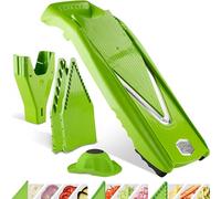 Börner V5 PowerLine Mandolina - Set Inicial - Con 3 Insertos - Verde | Con Empujador & Caja - 4 Grosores - Bastones & Dados en 4 Tamaños - Cuchillas Inox - Para Verduras - Made in Germany