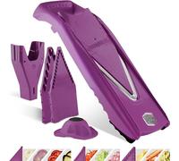 Börner V5 PowerLine Mandolina - Set Inicial - Con 3 Insertos - Violeta | Con Empujador & Caja - 4 Grosores - Bastones & Dados en 4 Tamaños - Cuchillas Inox - Para Verduras - Made in Germany