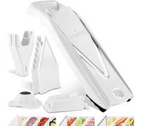 Börner V5 PowerLine Mandolina - Set Profesional - Con Soporte - Blanco | Con 3 Insertos & Empujador & Caja - 10 Tipos de Corte - Bastones & Dados en 4 Tamaños - Sin BPA - Made in Germany