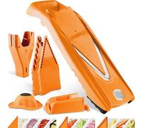 Börner V5 PowerLine Mandolina - Set Profesional - Con Soporte - Naranja | Con 3 Insertos & Empujador & Caja - 10 Tipos de Corte - Bastones & Dados en 4 Tamaños - Sin BPA - Made in Germany