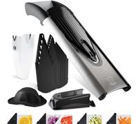 Börner V6 ExclusiveLine Mandolina - Set Profesional - Con Soporte | Con Empujador & 4 Insertos & Caja & Soporte - 3 Grosores - Tiras & Dados 2 Tamaños - Cuchillas Inox - Patas Antideslizantes