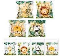 Boerni 100 bolsas de celofán autosellantes de la selva de safari de 4 x 4 pulgadas, lindas bolsas de galletas de animales de la selva, bolsa de regalo autoadhesiva para niños, cumpleaños, safari, baby