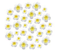 Boerni 50 flores artificiales de plumeria, tamaño mixto, resina blanca brillante, flores artificiales hawaianas Lei Frangipani, cuentas florales para manualidades, bodas, verano, Hawaii, Aloha, playa