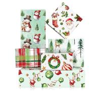 Boerni 6 hojas de papel de regalo de Navidad para niños y adultos, papel de regalo con Papá Noel, muñeco de nieve, reno, diseños a cuadros, papel de arte plano plegado para Navidad, vacaciones, Año