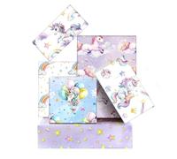 Boerni 6 hojas de papel de regalo de unicornio con diseño de arco iris, estrellas y lunas, papel de regalo plegado plano para cumpleaños de niñas, baby shower, Navidad, 20 x 27 pulgadas por hoja