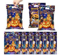 Boerni Happy Halloween - Bolsas de regalo con asas, 50 unidades, reutilizables, de plástico, para Halloween, caramelos, regalos para decoración de fiestas de niños, suministros