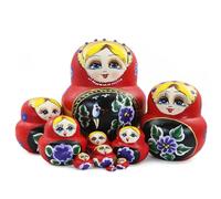 Boerni - Juego de 10 niñas, color rojo, muñecos anidados, rubia, niña, pedrería, flor, madera, hecho a mano, ruso, muñecas, matrioshka, muñecas, regalos para niños, cumpleaños, casa, Navidad, fiesta,