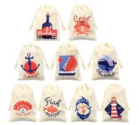Boerni Paquete de 9 bolsas de regalo náuticas de algodón con anclas náuticas para barco, con cordón, crucero, temática náutica, fiesta de cumpleaños, regalo para baby shower, boda, suministros