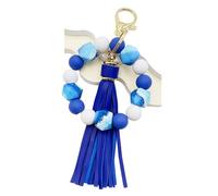 Boethesi Pulsera de cuentas de silicona para mujer, llavero con borla de poliuretano, llavero de coche, colgante de bolso de muñeca, Azul, Talla única