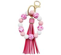 Boethesi Pulsera de cuentas de silicona para mujer, llavero con borla de poliuretano, llavero de coche, colgante de bolso de muñeca, Rosado, Talla única