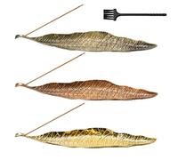 Bofanze 3 PCS Quemador de Incienso en Forma de Hoja, Porta Incienso de Metal, Tres Colores Soporte Incienso con Pincel Pequeño Soporte de Incienso Hoja para Yoga, Meditación