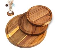 Bofanze Juego de 3 Bandeja de Madera Redonda Platos de maderas Acacia Bandeja para Servir Bandeja para Servir Comida Plato de madera Decorativo para Pan, Pasteles, Bebidas, Llaves, Cosméticos