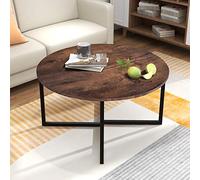 BOFENG Mesa de centro redonda mesa de té, mesa de extremo, mesa de sofá para sala de estar con patas de metal, negro+roble marrón