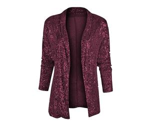 BOFETA Mujer Chaquetas De Fiesta De Frente Abierto Sparkle Sequin Blazer Cocktail Casual Suit Jacket Vino Tinto L