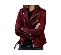 BOFETA Mujer Tallas Grandes Abrigos De Moto De Manga Larga Chaquetas Motero Corte Ajustado Cuello Reversible Chaqueta De Moto Burdeos XS