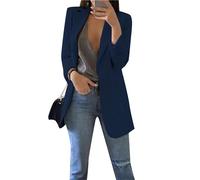 BOFETA Mujeres Blazer Chaqueta De Manga Larga Traje Blazer Color Sólido Frente Abierto Básico Cuello Solapa Traje Chaquetas con Bolsillos Azul Marino 4XL