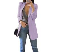 BOFETA Mujeres Casual Oficina De Trabajo Blazer Color Sólido Traje De Manga Larga Cuello con Solapa Frente Abierto Chaqueta Abrigo con Bolsillos Lila S