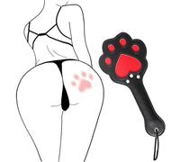 Bofetada de mano para abuso sexual con garra de gato en forma de corazón, paleta de azotes de cuero negro para parejas para mejorar los sentimientos Juegos de estimulación de condicionamiento SM