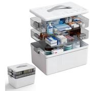 Boffett Caja para medicina, Caja organizadora de medicina, Multifuncional 3 niveles Organizador de medicamentos, Medicine box, para el hogar, aire libre (Blanco arroz)