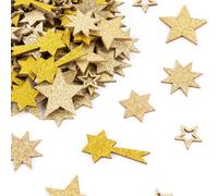 BOFUNX 101pcs Confetis Estrellas Adornos Navidad de Madera Mini Adornos Navideños con Purpurinas para Decoración Navideña Mesa Regalos para Nochevieja Boda Cumpleaños DIY Manualidades
