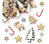 BOFUNX 108pcs Adornos Navidad de Madera Mini Adornos Navideños Confeti con Purpurinas para Decoración de Navideña Mesa Corona de Navidad Tarjetas Regalos para DIY Manualidades