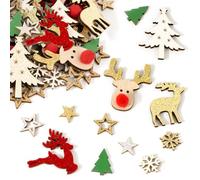 BOFUNX 120pcs Adornos Navidad de Madera Mini Adornos Navideños Confeti con Purpurinas para Decoración de Navideña Mesa Corona de Navidad Tarjetas Regalos para DIY Manualidades