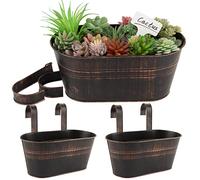BOFUNX 2 PCS Maceta de Metal Colgante con Soporte Extraíble Cubo Macetero Plantador Vintage con Gancho Doble Decoración Exterior Balcón Jardín Patio Pared Terraza para Flores y Plantas