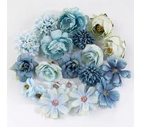 BOFUNX 20 Cabezas Flores Artificiales Mixtos Flores Falsas Decorativas Azul de Tela Decoración para DIY Manualidades de Boda Corona Nupcial Pared Fiesta Hogar