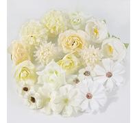 BOFUNX 20 Cabezas Flores Artificiales Mixtos Flores Falsas Decorativas Blanca de Tela Decoración para DIY Manualidades de Boda Corona Nupcial Pared Fiesta Hogar