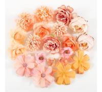 BOFUNX 20 Cabezas Flores Artificiales Mixtos Flores Falsas Decorativas Naranja de Tela Decoración para DIY Manualidades de Boda Corona Nupcial Pared Fiesta Hogar